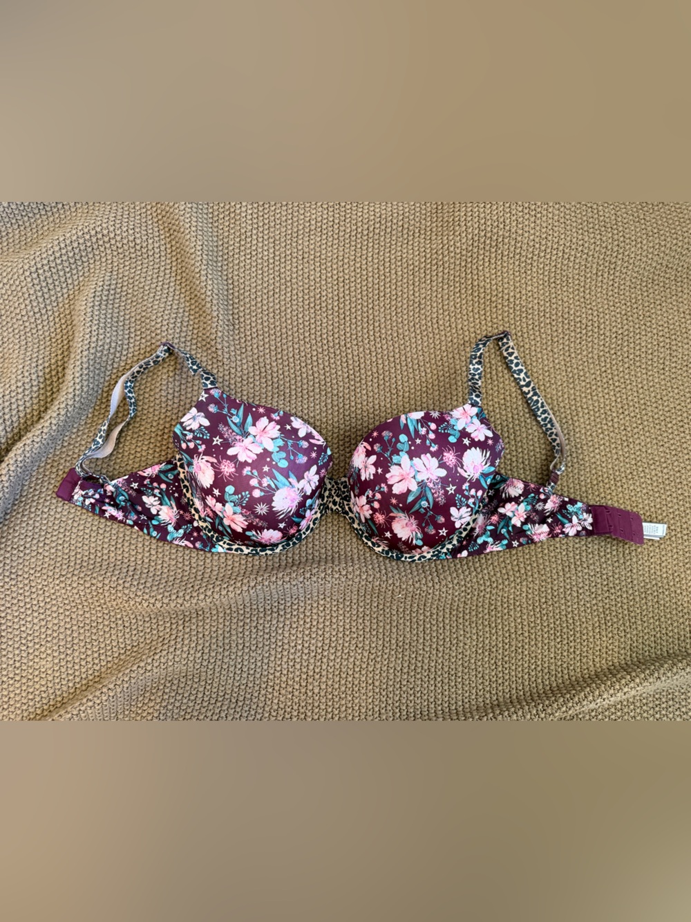 Victoria's Secret Plum Floral Underwire Bra with Teal Accents